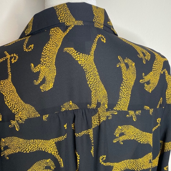 Worthingotn Black/Amber Leopard Print V-Neck Button Up Long Sleeve Blouse Size L - Picture 10 of 13